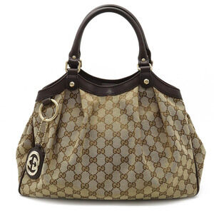 Gucci Sukey GG Canvas Tote Bag Handbag Leather Beige Brown Cream